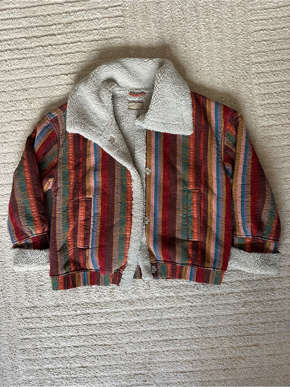 Free People Multicolor Striped Sherpa Lined Jacket